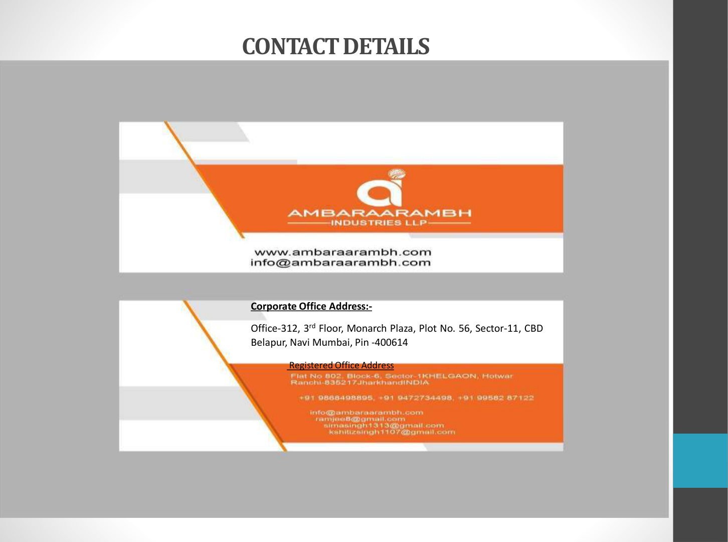Ambaraarambh company contact card